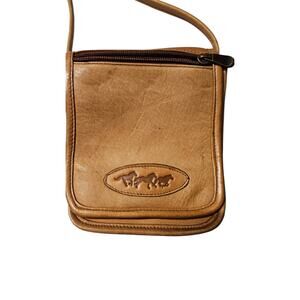 Le Donne Leather Crossbody Bag Tan Brown Horse Embossed Small Purse Western